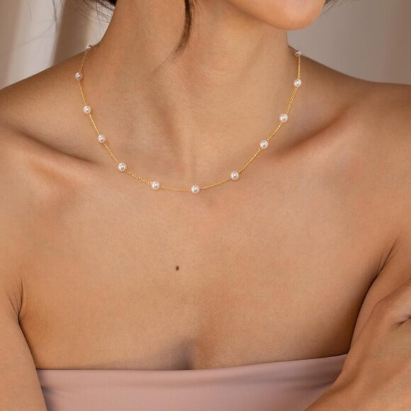 14K Gold Plated Pearl Necklace for Women Dainty Delicate Jewelry Gift - Picture 2 of 7